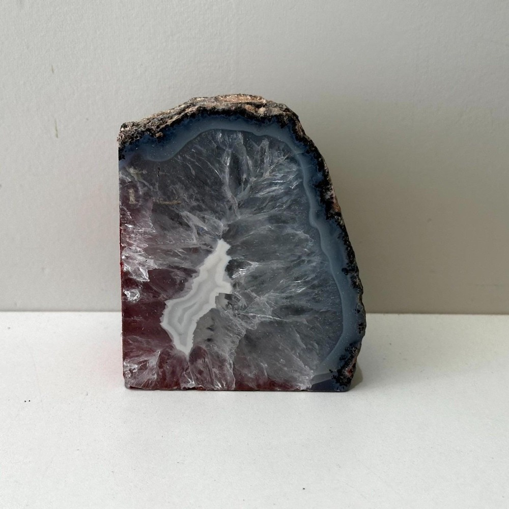 Natural Agate Geode Crystal Quartz Cave Bookend Blue Gray Raw Mineral Specimen